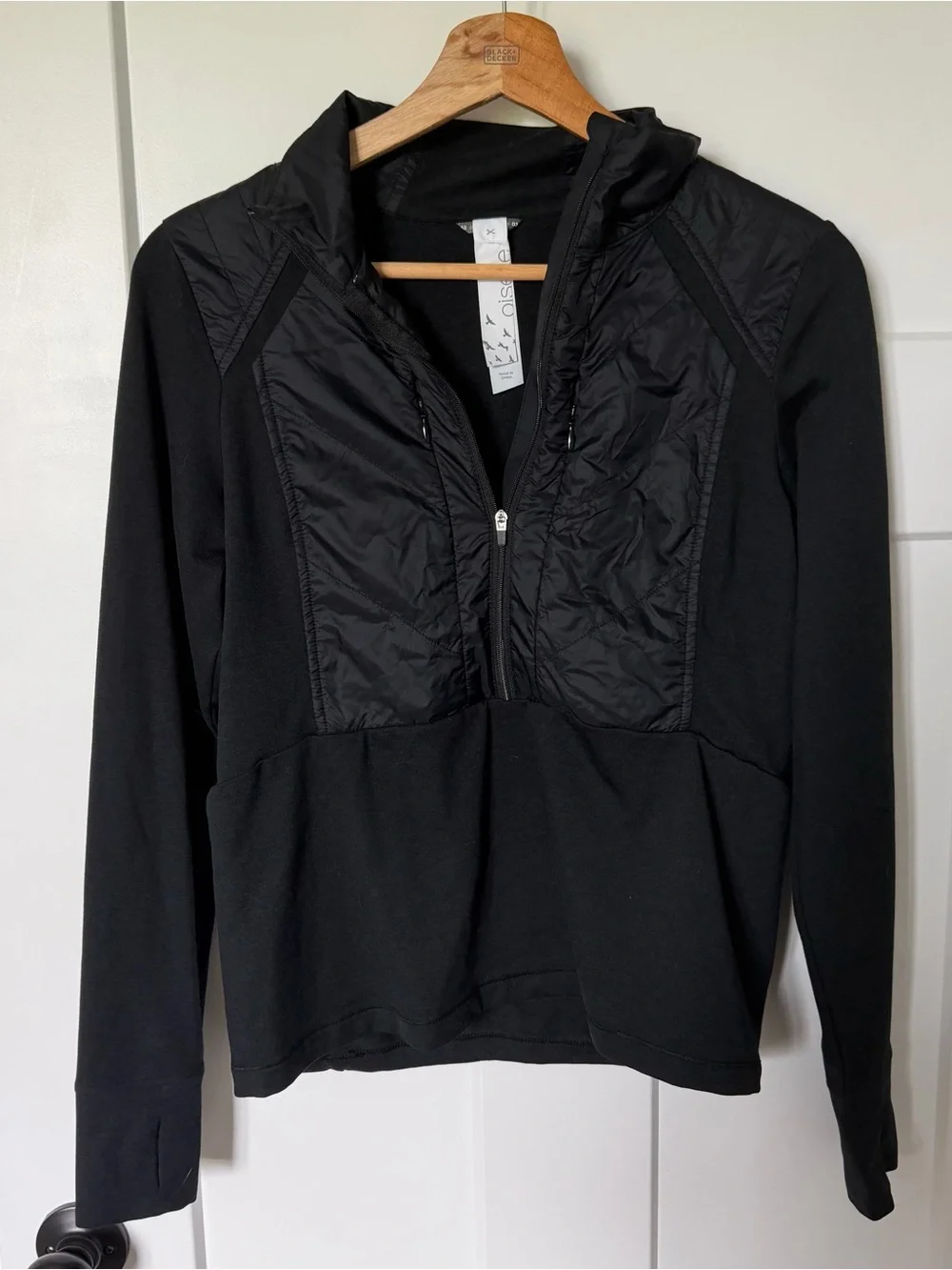 Oiselle Black Quilted-Front Half-Zip Pullover Running Jacket Sz 2 Athletic EUC